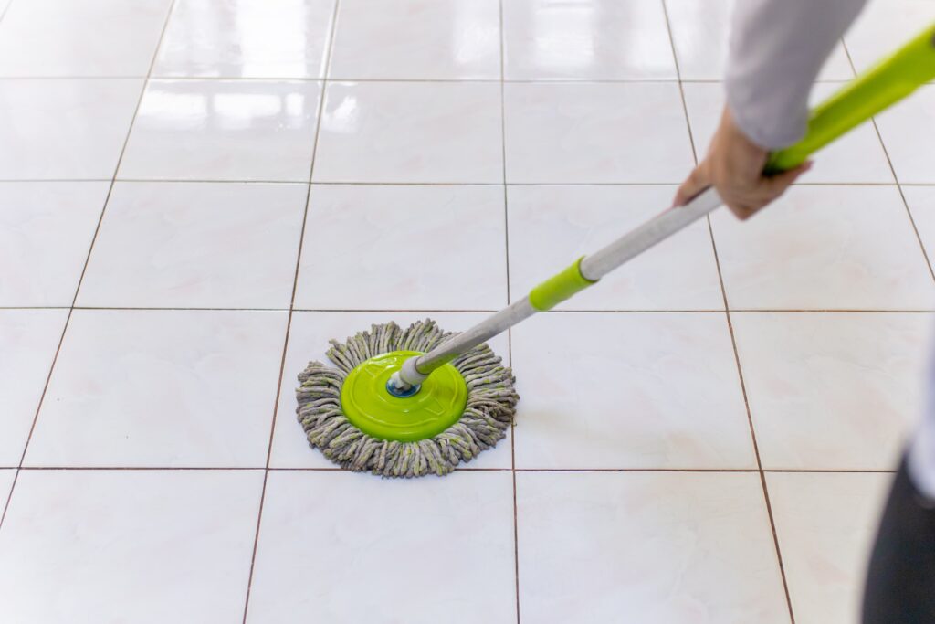 white floor tiles clean